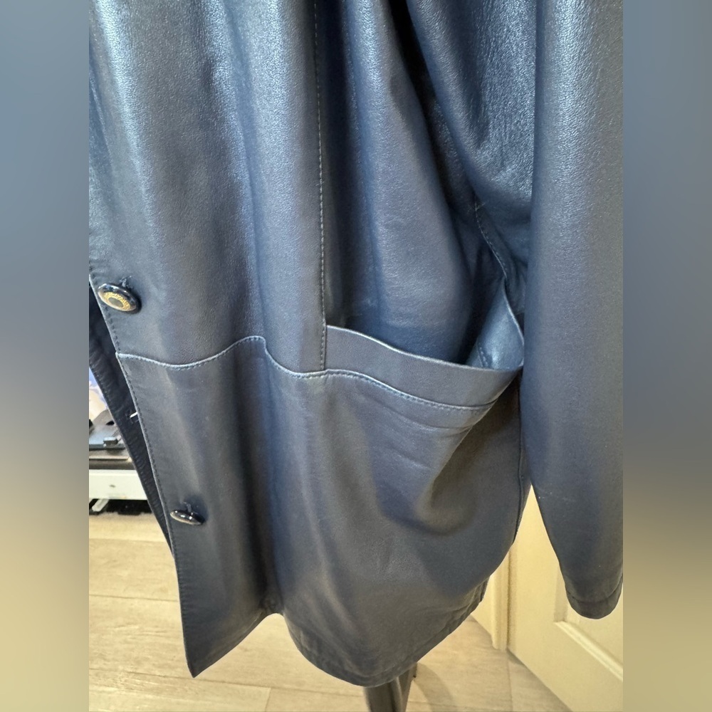 Bally Soft Leather Coat Dark Blue Jacket Vintage Made in Italy Size 10 Womens - Picture 8 of 15